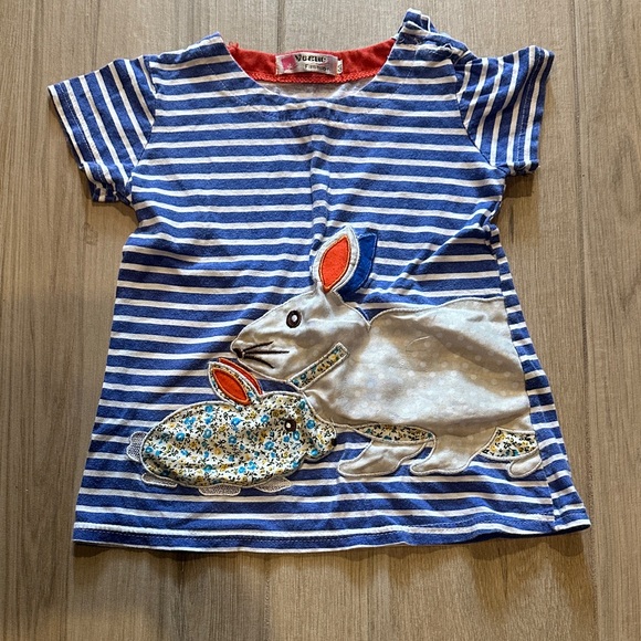 Kids Blue Striped Tee with Rabbit Design - Picture 1 of 9